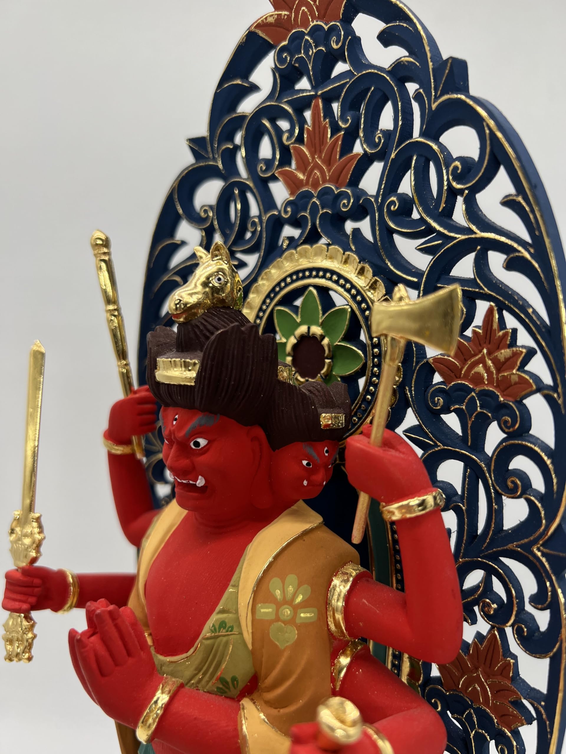 彩色騎馬像　木彫り Amazon｜仏像 馬頭観音 馬頭明王 立像 桧木彩色 木彫仏像 木彫り